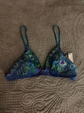 NWT Private Arts Teal Peacock Print Triangle Bralette